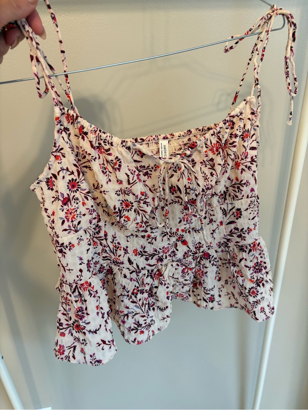 Floral Tie-Shoulder Smocked Peplum Tank Top - Pink Floral